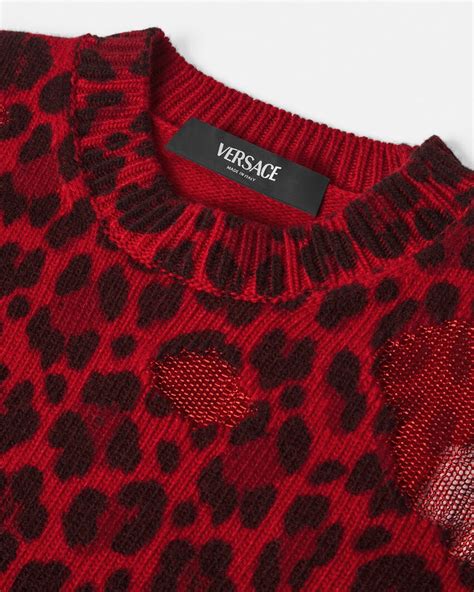 versace leopard sweater|Leopard Intarsia Oversized Sweater Red .